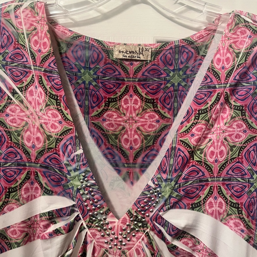 ONE WORLD Pink and Purple Patterned Midi Dress - Picture 2 of 5